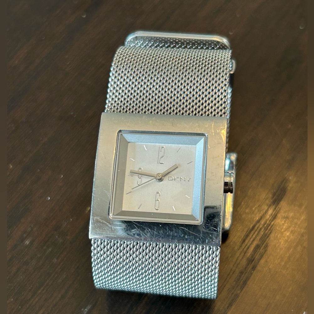 DKNY mesh band stainless steel square face watch